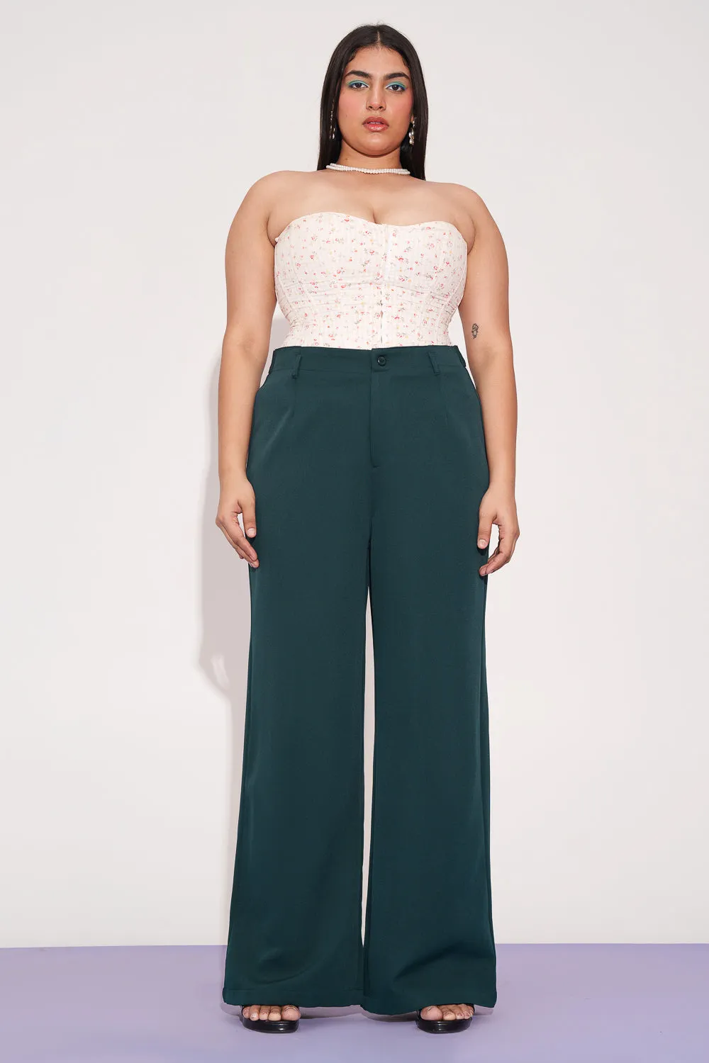 Deep Pine Curve Wide Leg Adjustable Korean Pants