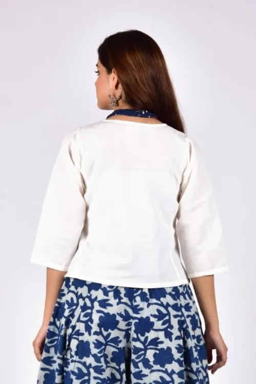 Dharan "Linen Crop Top" White Top