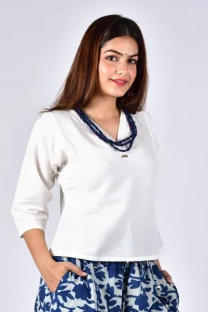 Dharan "Linen Crop Top" White Top