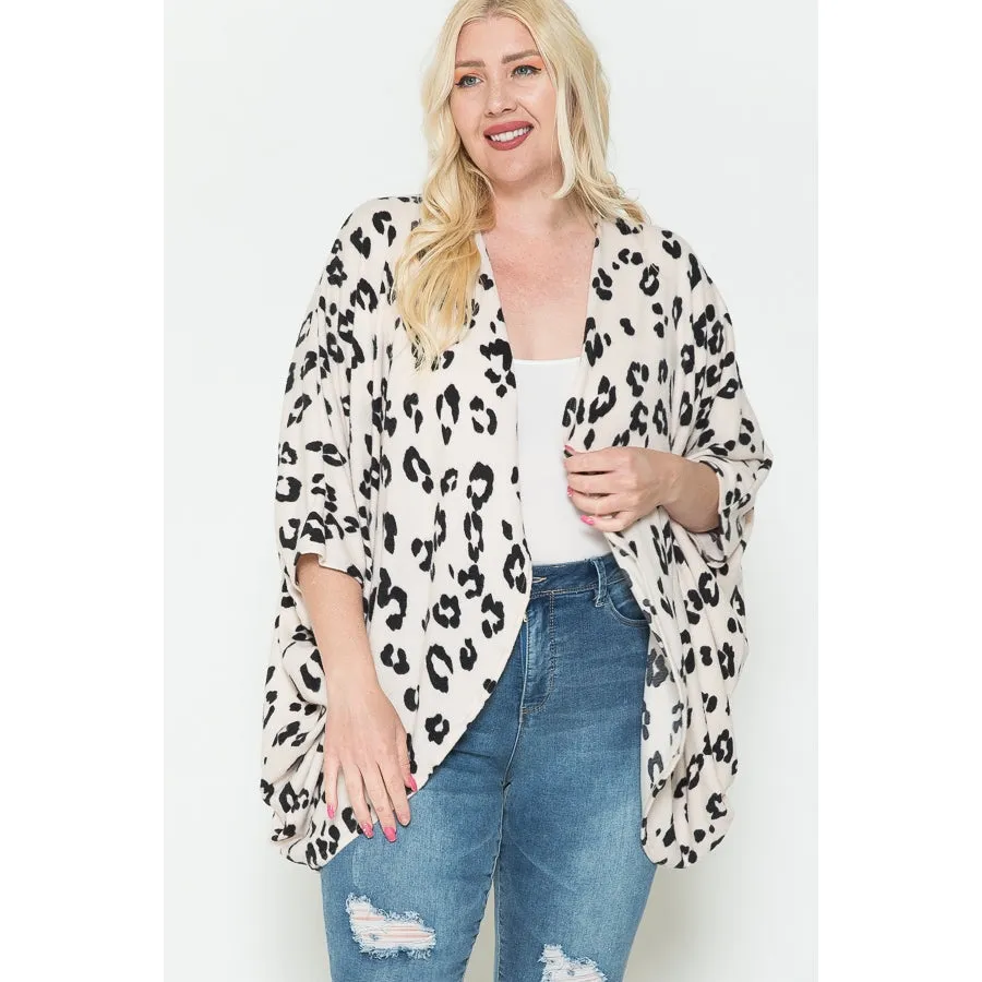 Dolman Sleeve Cardigan with White Leopard Print