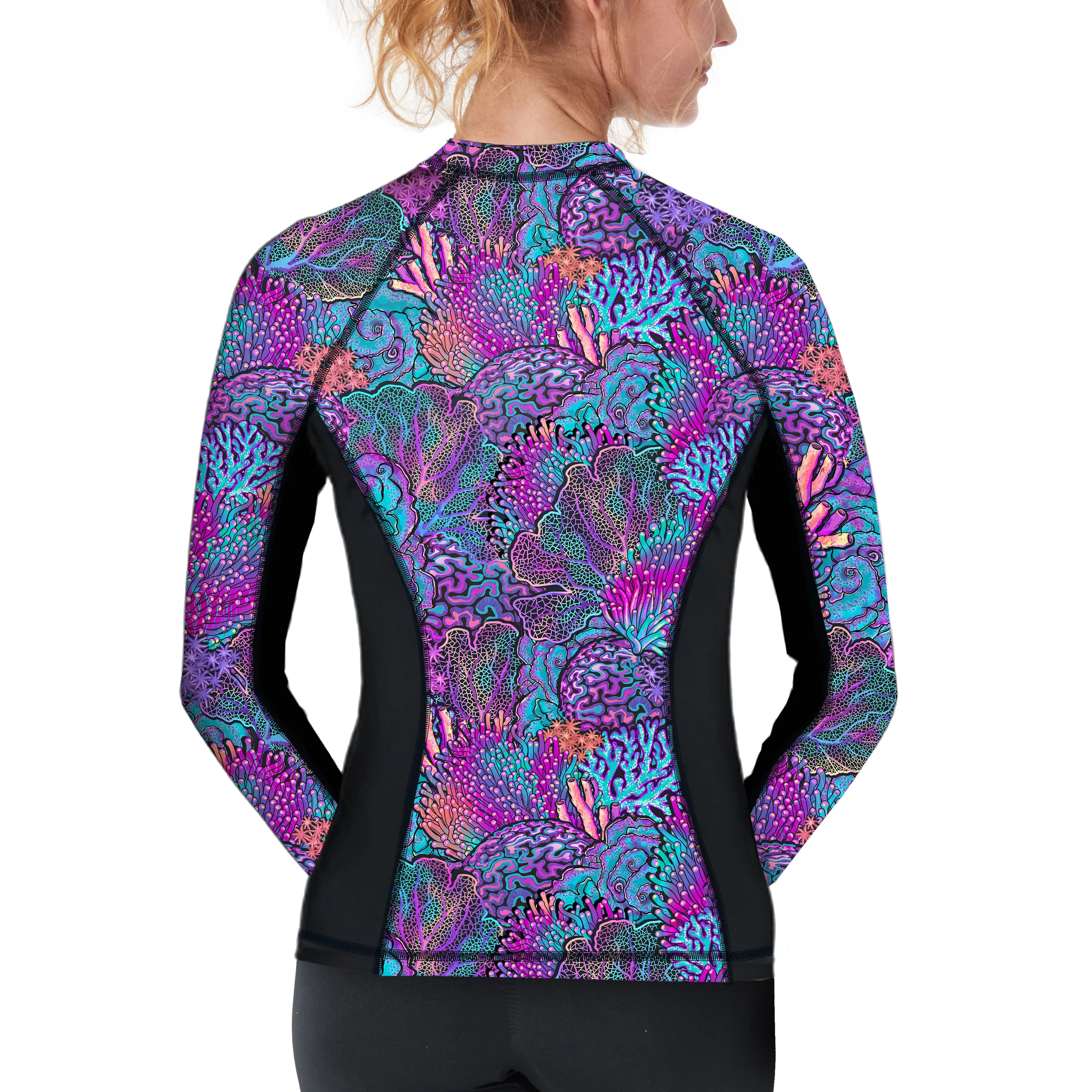 Eco-friendly Full Zip Up Coral Kaleidoscope Rash Guard