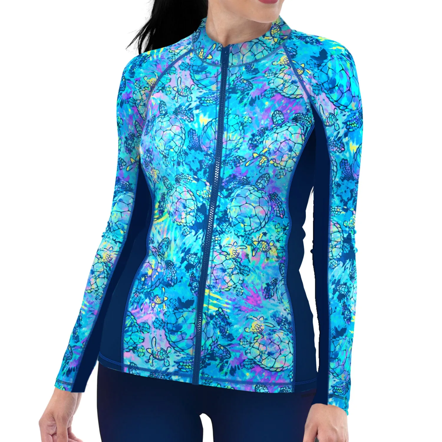 Eco-friendly Full Zip Up Turtle Tie Dye Rash Guard