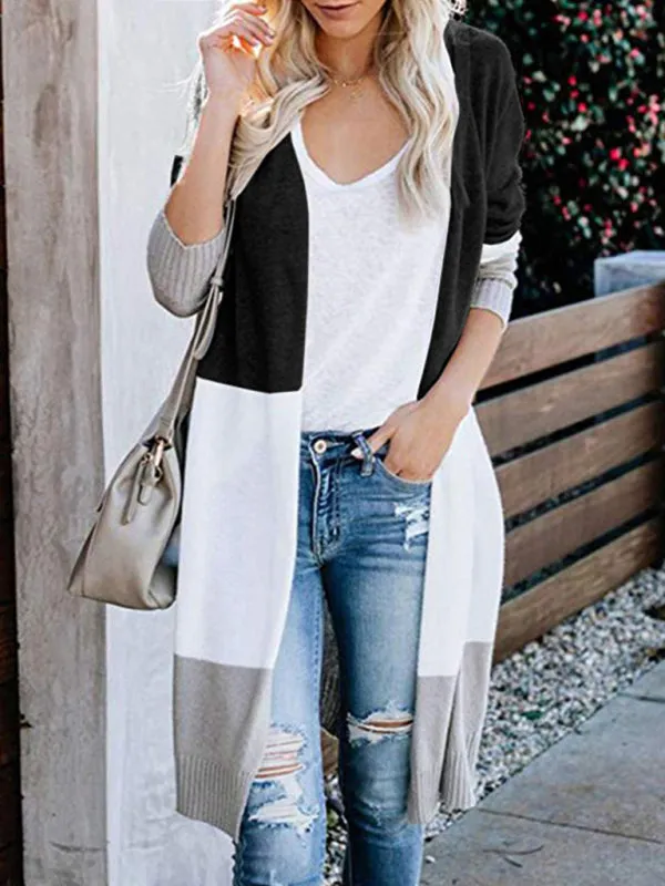 Fall Fashion Stripe Knit Duster Cardigan for Casual Wear