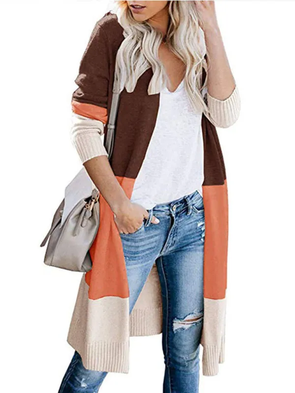 Fall Fashion Stripe Knit Duster Cardigan for Casual Wear