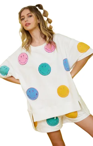 Fantastic Fawn Smiley Sequin Top