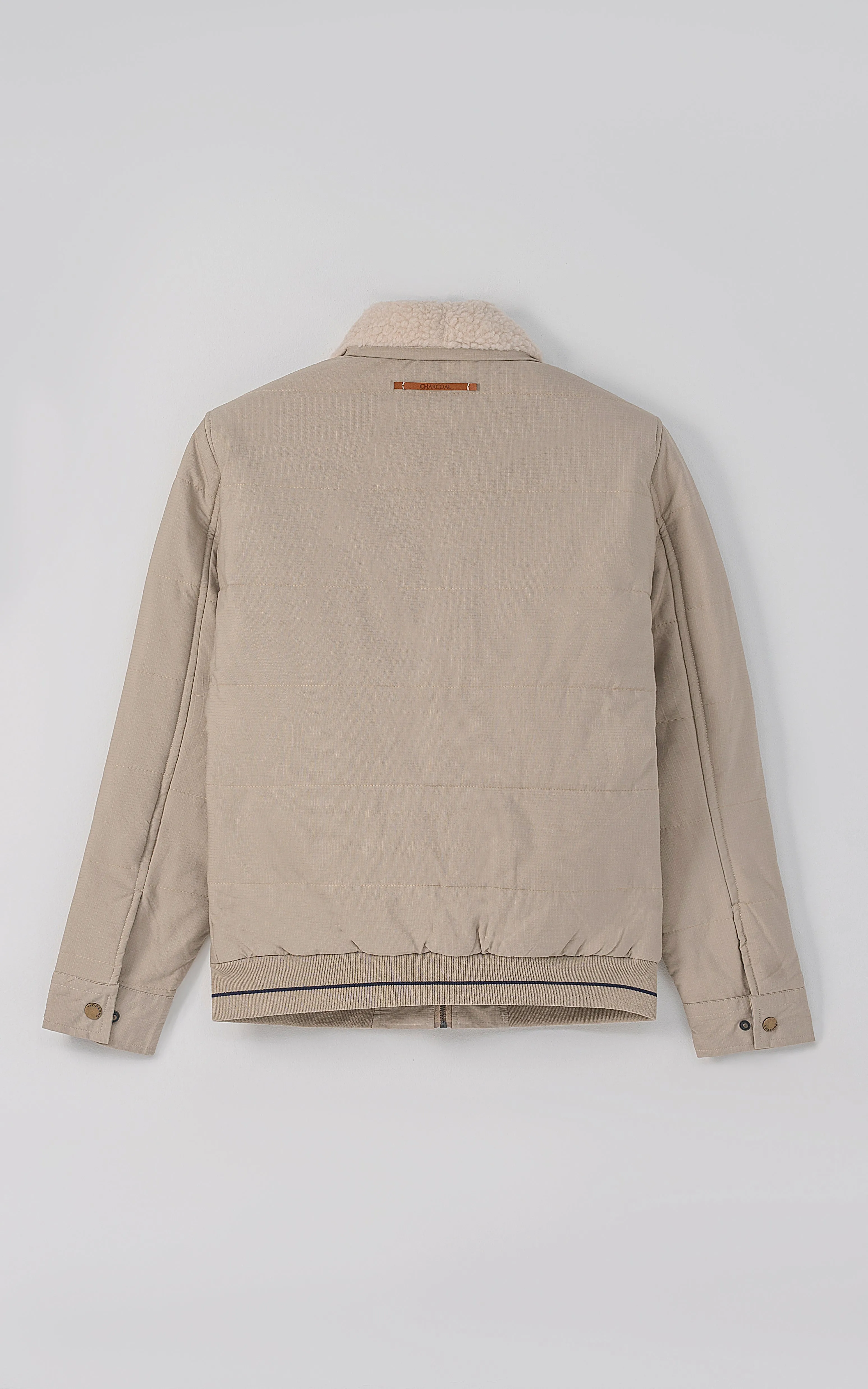 FAUX COLLAR F/S QUILTED JACKET LIGHT KHAKI