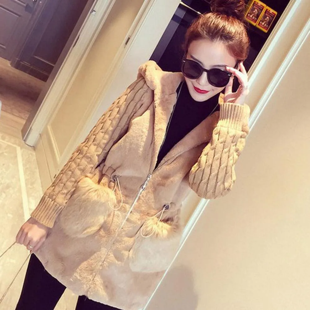 FAUX FUR JACKET WITH KNITTED SLEEVES