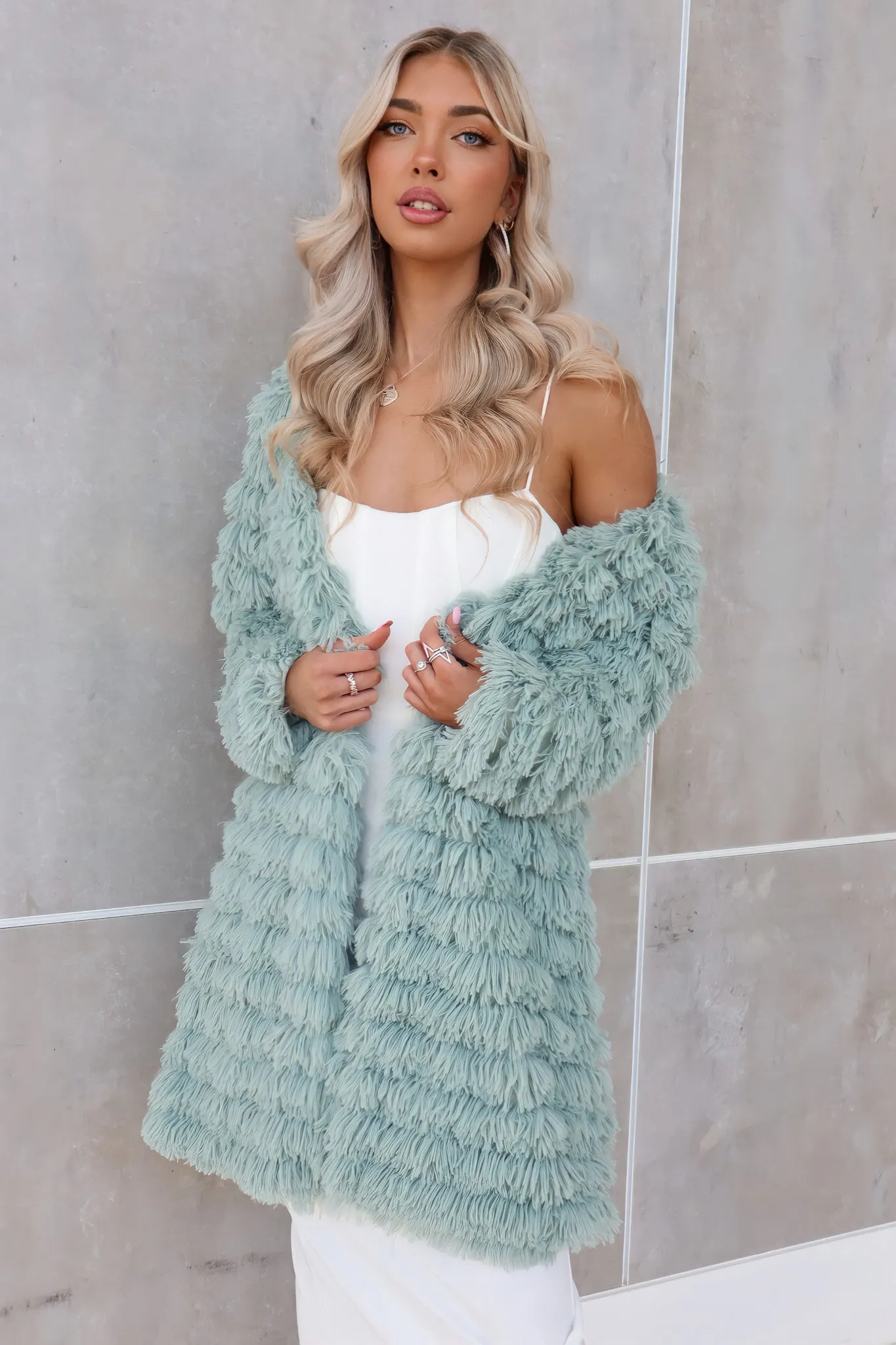 Felix Faux Fur Jacket Coat - Sage Green