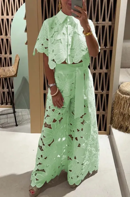 Floral Lace Two-Piece Set for Stylish Summer Events