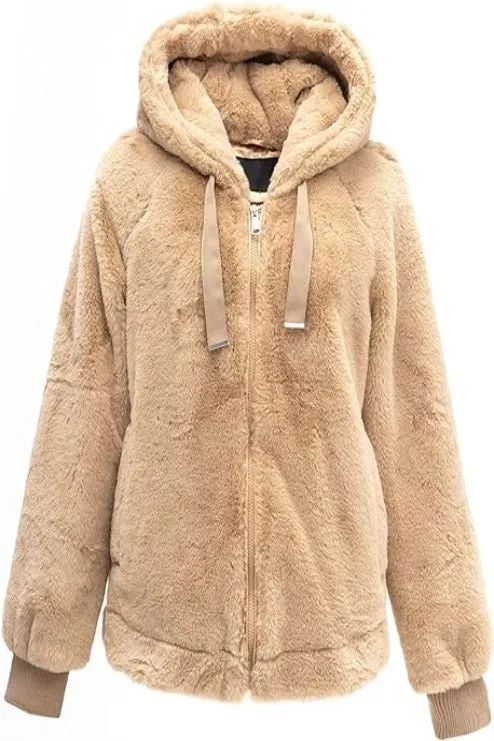 Giolshon Women's Faux Fur Fleece Coat,  Short Shearling Fuzzy Jacket