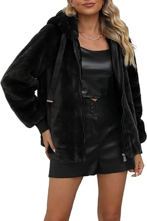 Giolshon Women's Faux Fur Fleece Coat,  Short Shearling Fuzzy Jacket