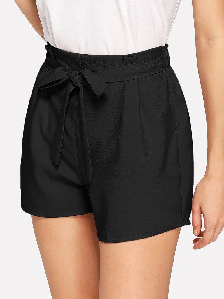 High Waist Self-tie Shorts