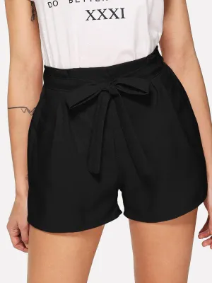 High Waist Self-tie Shorts