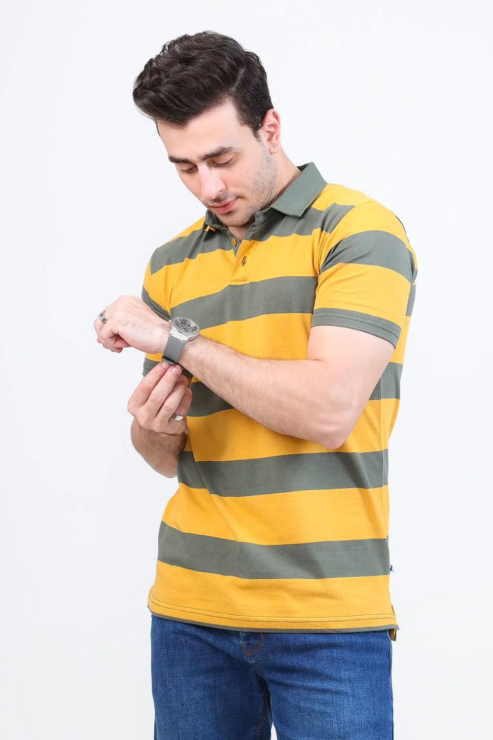 Hno Yellow Striped Polo Shirt