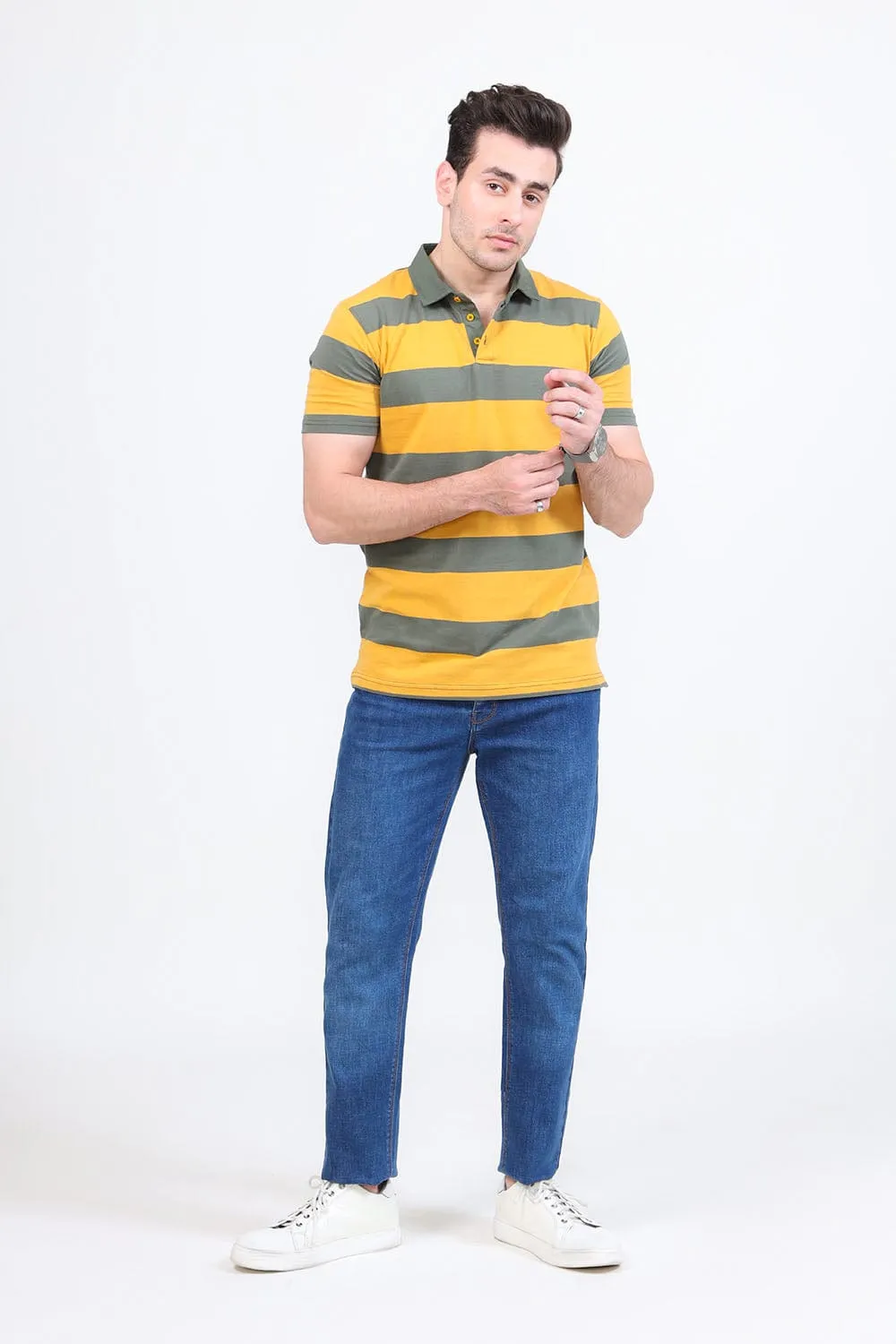 Hno Yellow Striped Polo Shirt