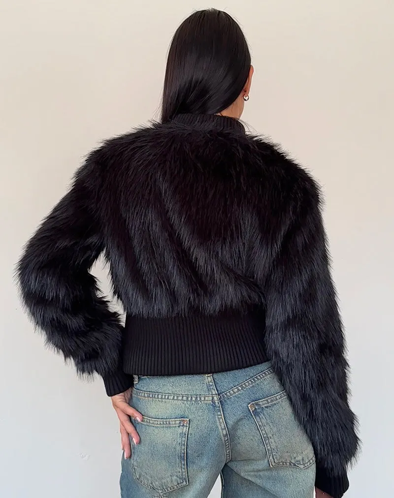 Homari Shaggy Faux Fur Jacket in Black