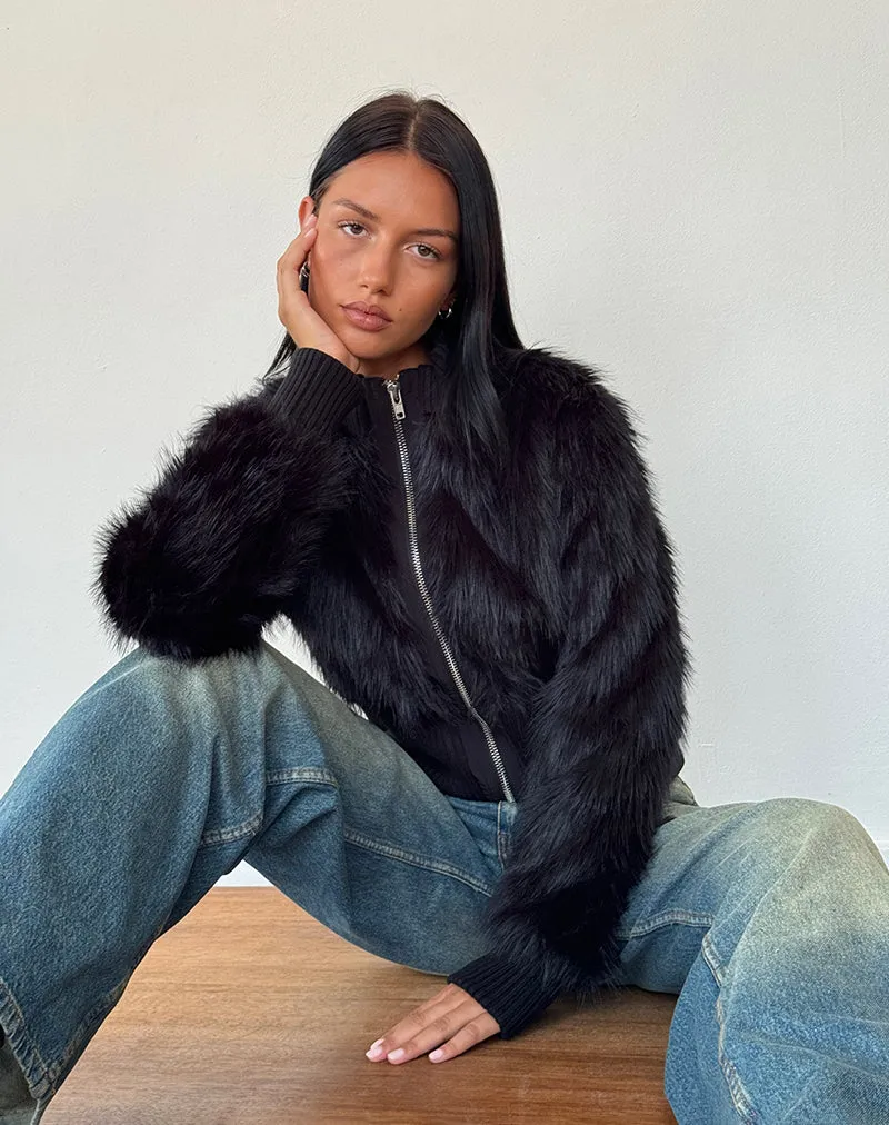 Homari Shaggy Faux Fur Jacket in Black