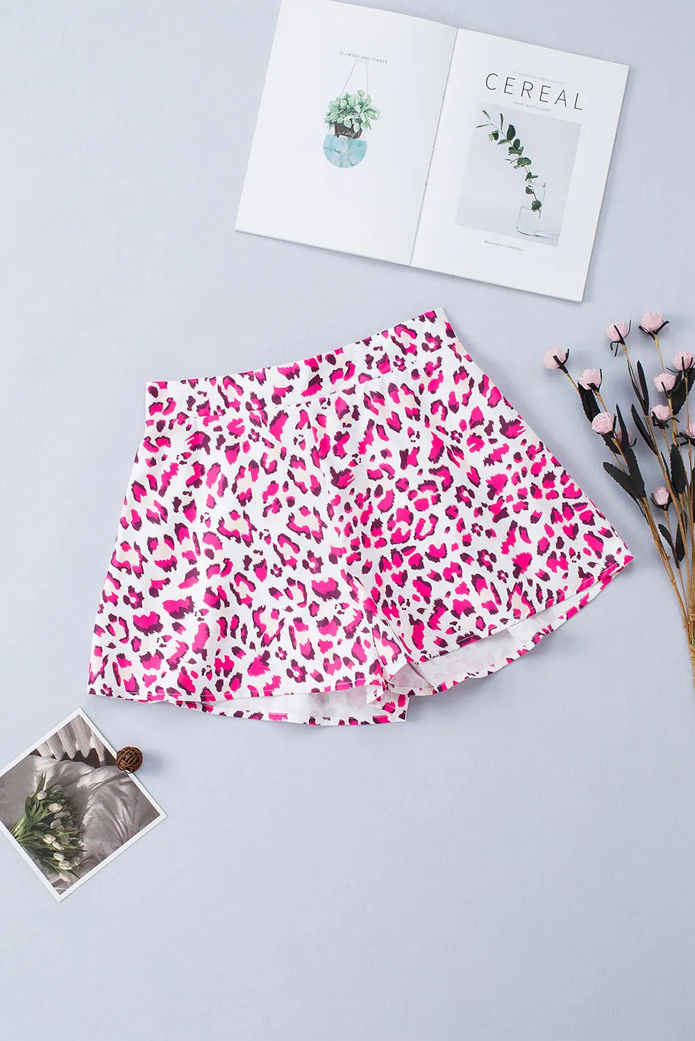 Leopard Print Elastic Waist Shorts