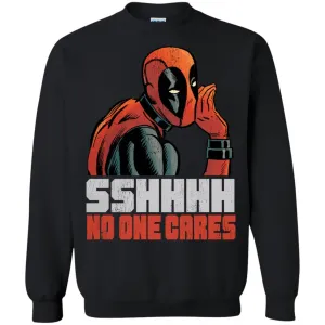 Marvel Deadpool Shhh No One Cares Whisper Crewneck Pullover Sweatshirt