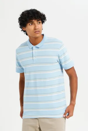 Men Blue Striped Polo Shirt