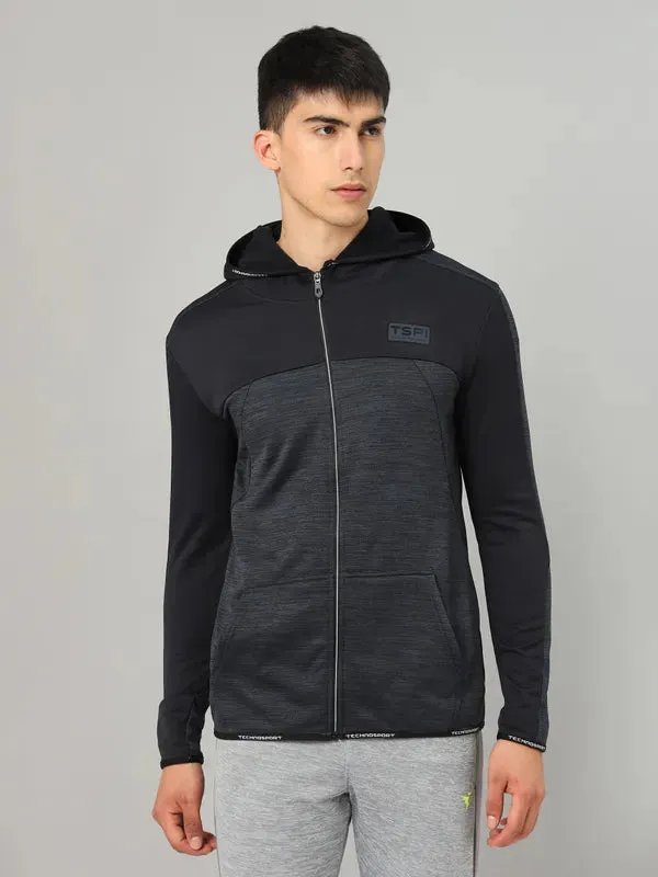 Men Melange Slim Fit Hooded Jacket with TECHNOLITE