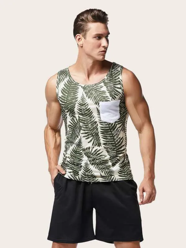 Men Plants Print Tank Top