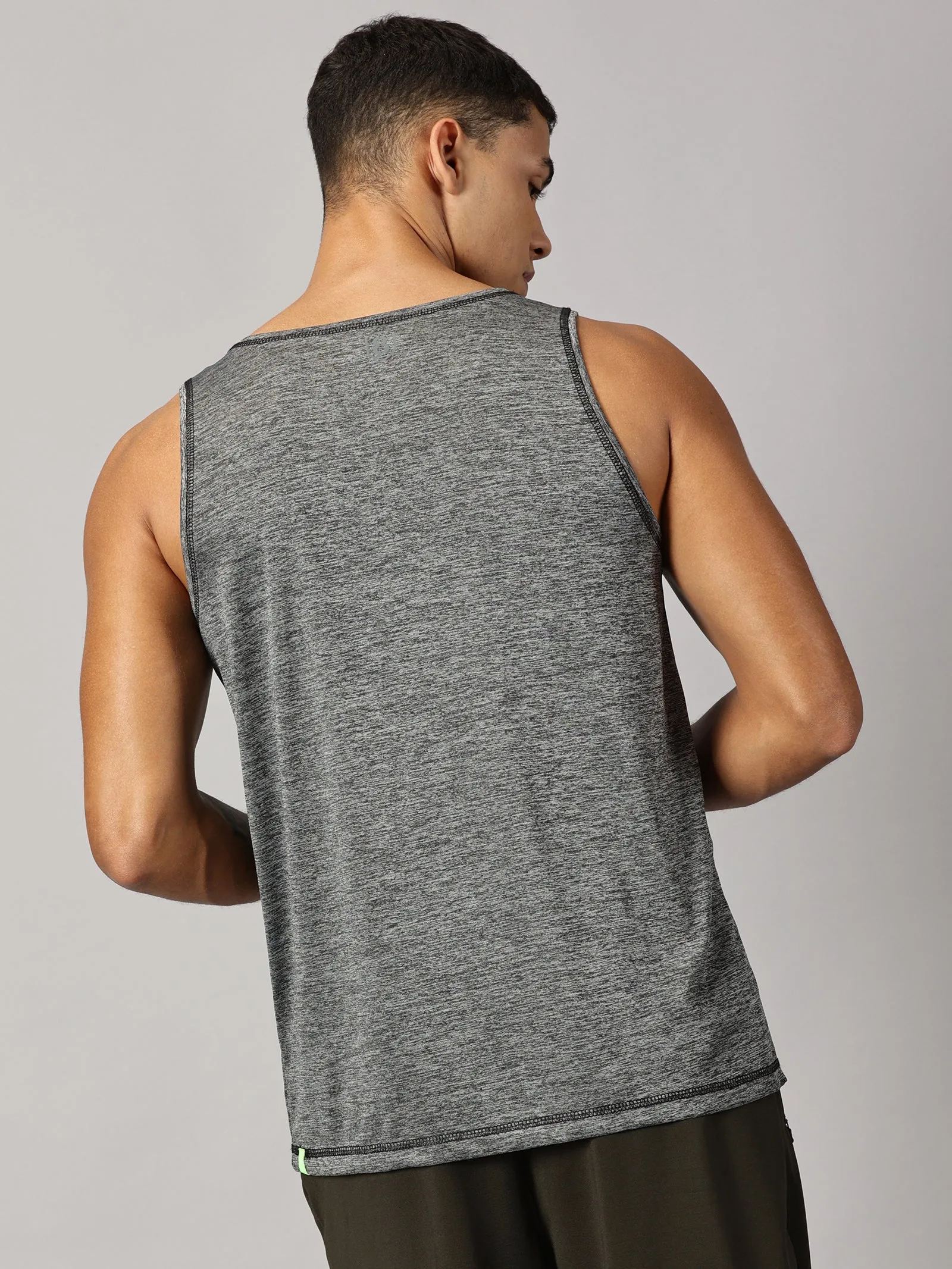 Men Slim Fit Round Neck Sleeveless Tank Top With arrow print at chest (Dark Grey)