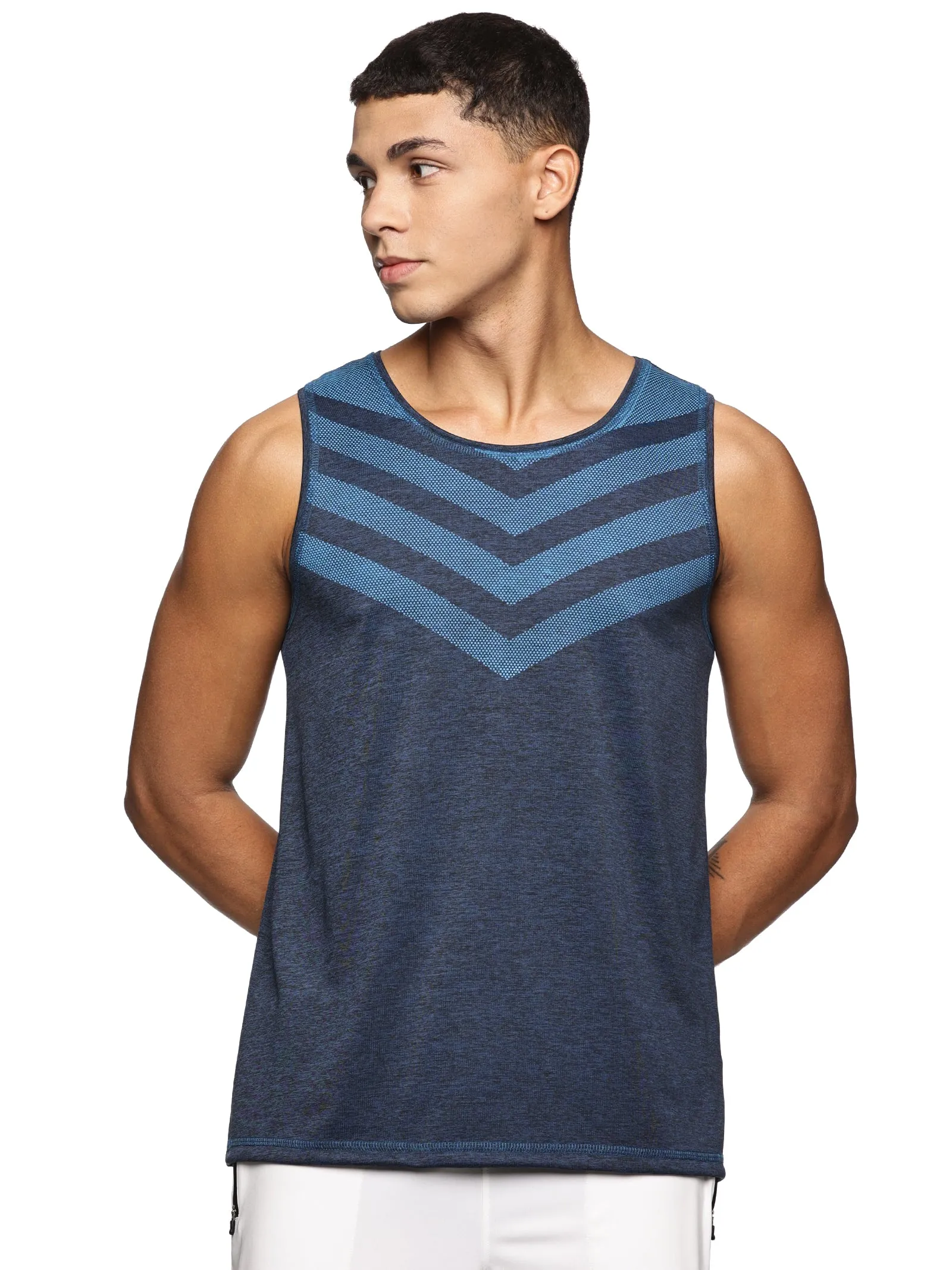 Men Slim Fit Round Neck Sleeveless Tank Top With arrow print at chest (Dark Grey)