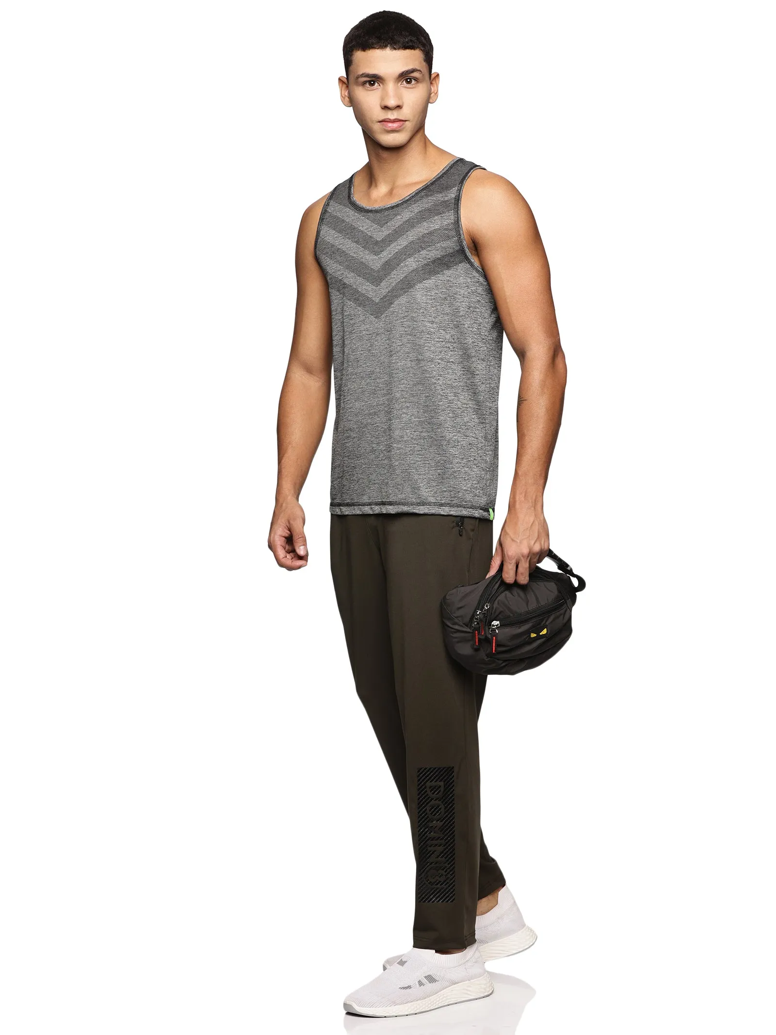 Men Slim Fit Round Neck Sleeveless Tank Top With arrow print at chest (Dark Grey)