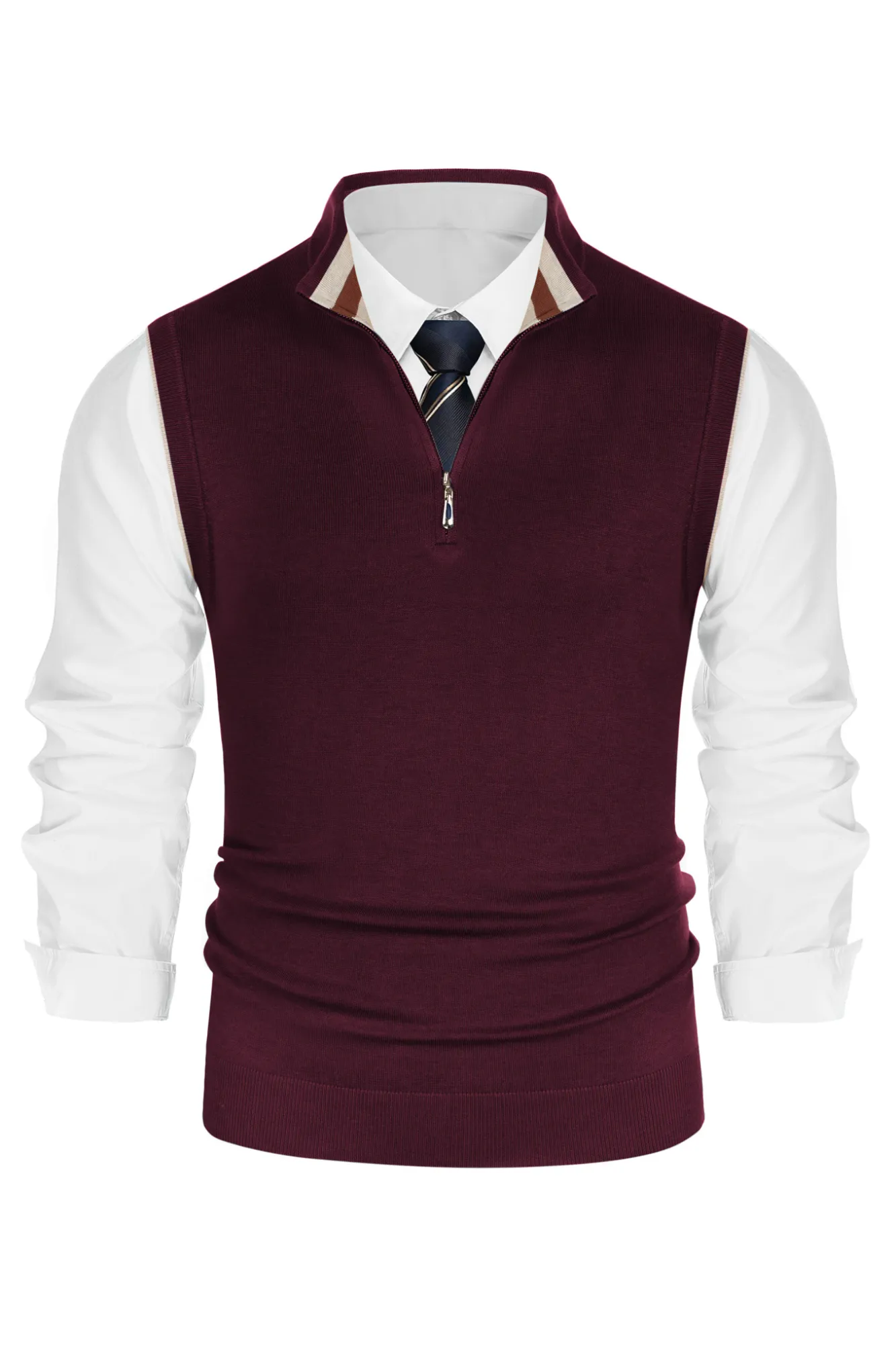 Men Stand Collar Sweater Vest Sleeveless Zip-up Neck Pullover Knitwear