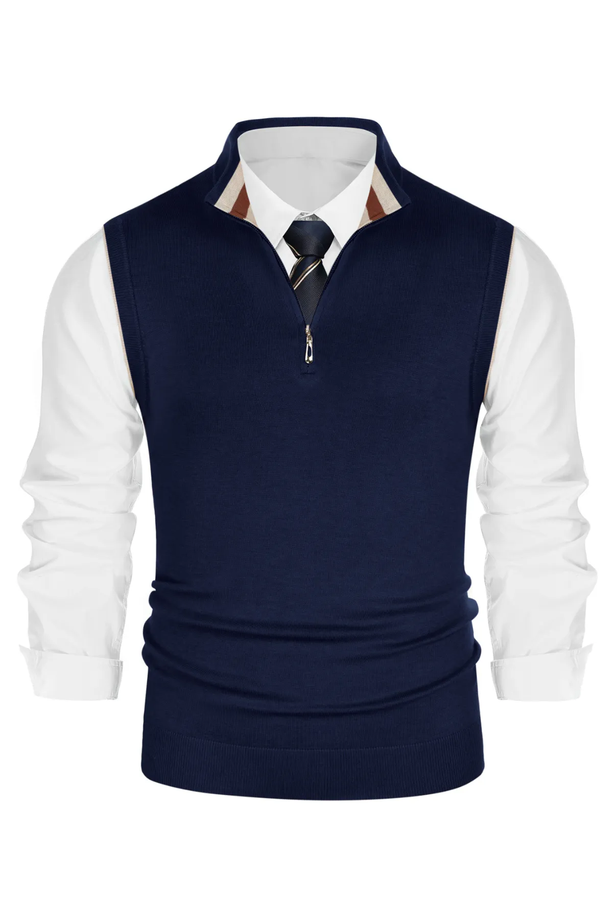 Men Stand Collar Sweater Vest Sleeveless Zip-up Neck Pullover Knitwear