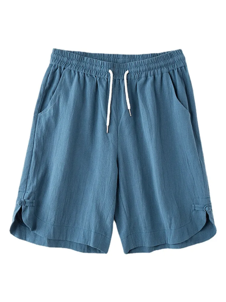 Mens 100% Cotton Drawstring Breathable Pocket Fit Comfy Casual Shorts