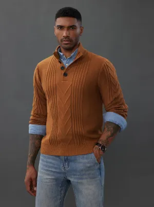 Men's Cable Knit Henley Pullover Sweater Thermal Jumper Sweaters