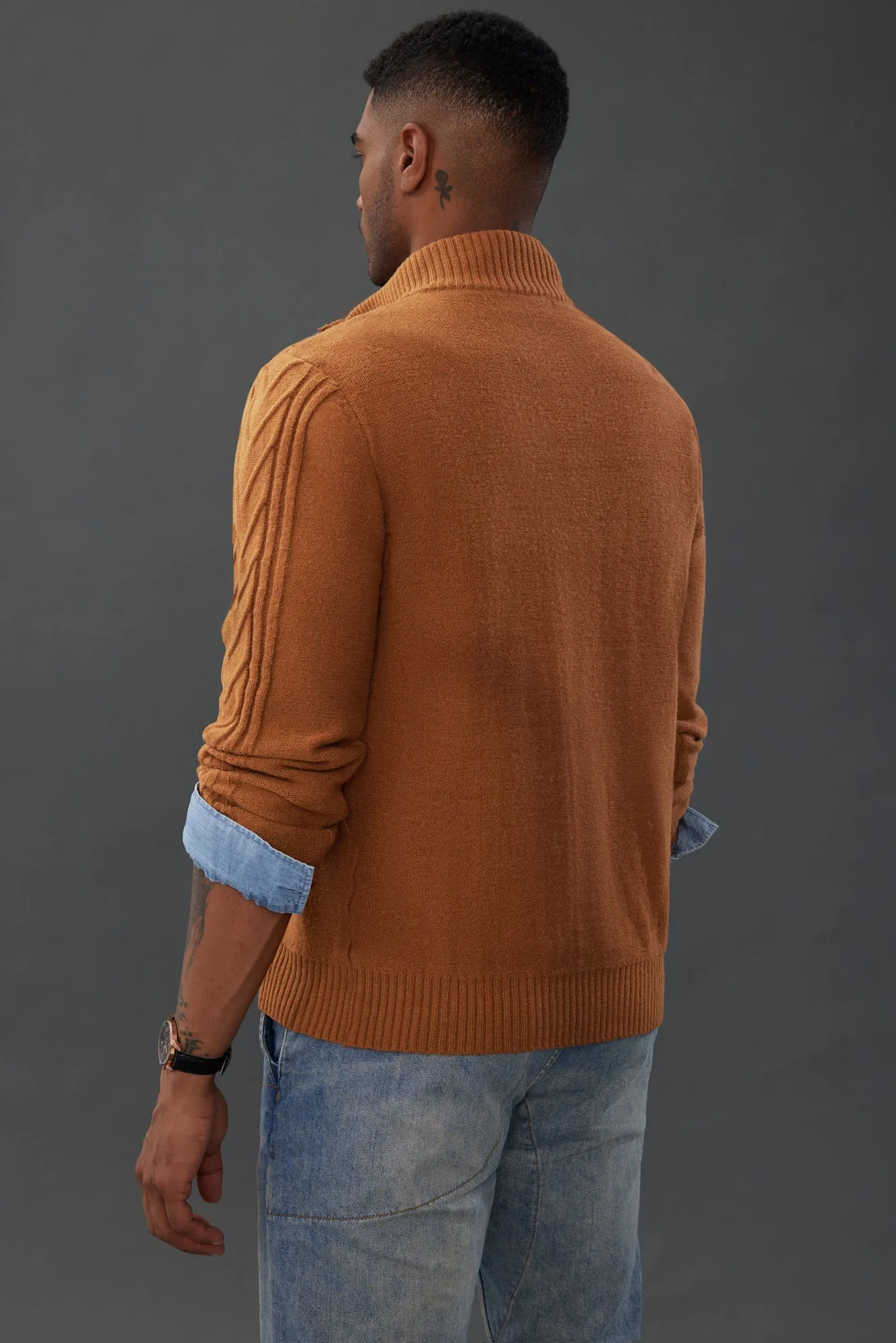 Men's Cable Knit Henley Pullover Sweater Thermal Jumper Sweaters