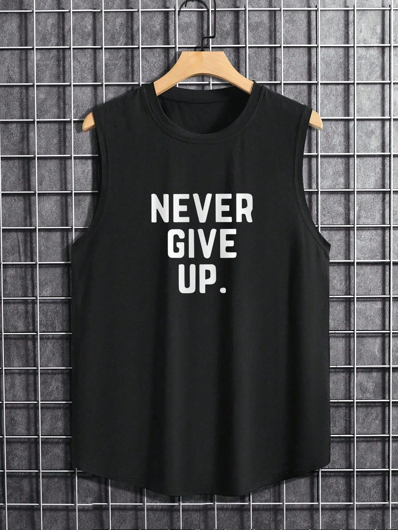 Men's Casual Slogan Graphic Tank Top, Sleeveless, Round Neck, Long Length, Polyester