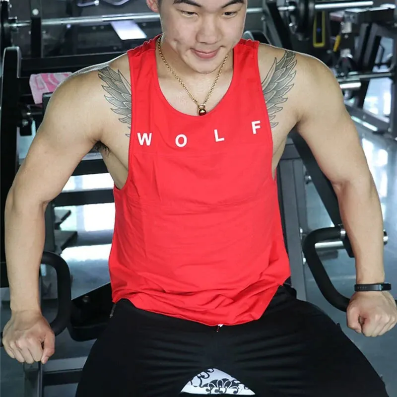 Mens Letter Print Cotton Sleeveless Gym Fitness Muscle Fit Vest