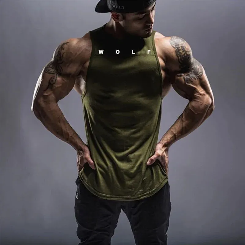 Mens Letter Print Cotton Sleeveless Gym Fitness Muscle Fit Vest