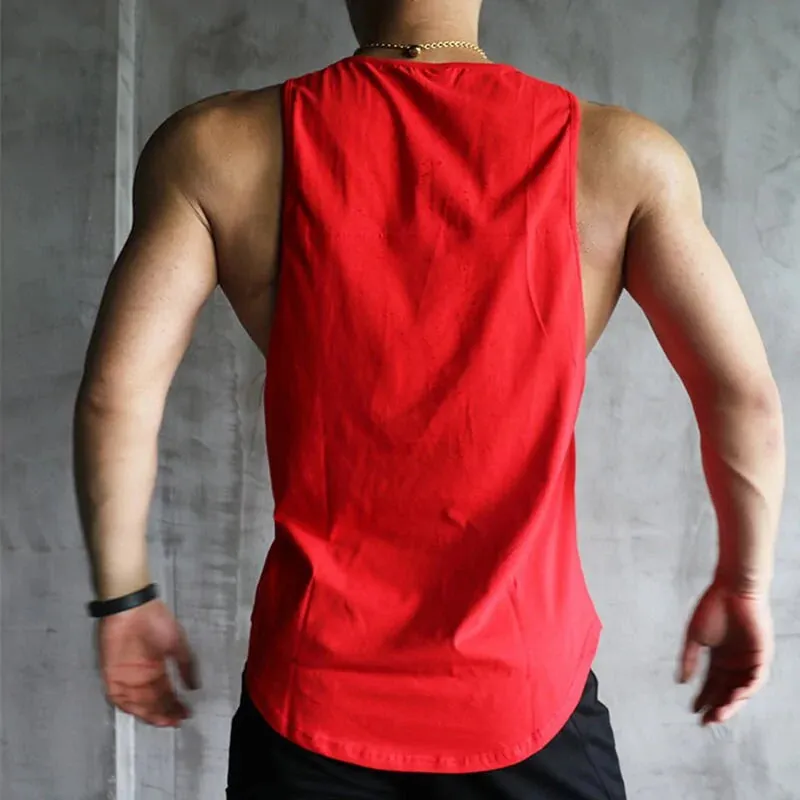 Mens Letter Print Cotton Sleeveless Gym Fitness Muscle Fit Vest