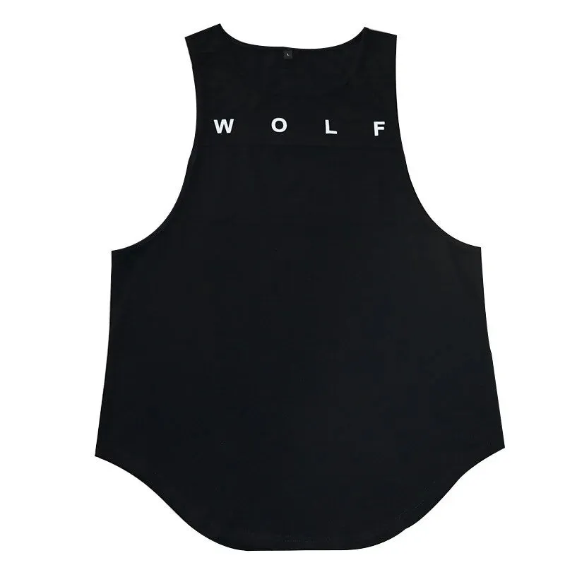 Mens Letter Print Cotton Sleeveless Gym Fitness Muscle Fit Vest