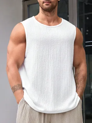 Men's Plus Size Sleeveless Round Neck Casual Tank Top - Knitted Fabric, Stretch