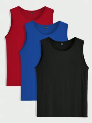 Men's Plus Size Sleeveless Round Neck Casual Tank Top, Knitted Fabric