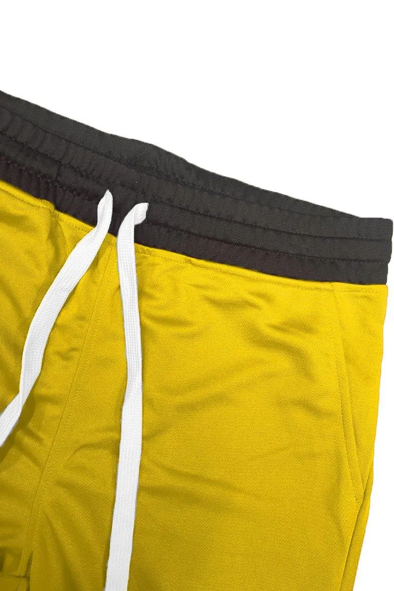 Mens Yellow Black Chevron Trim Drawstring Shorts