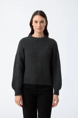 Merino Handknit Rib Sweater in Charcoal Grey