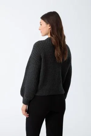 Merino Handknit Rib Sweater in Charcoal Grey