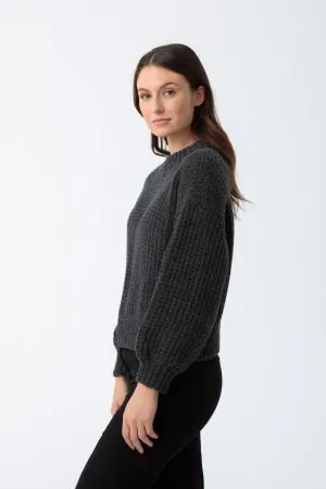 Merino Handknit Rib Sweater in Charcoal Grey