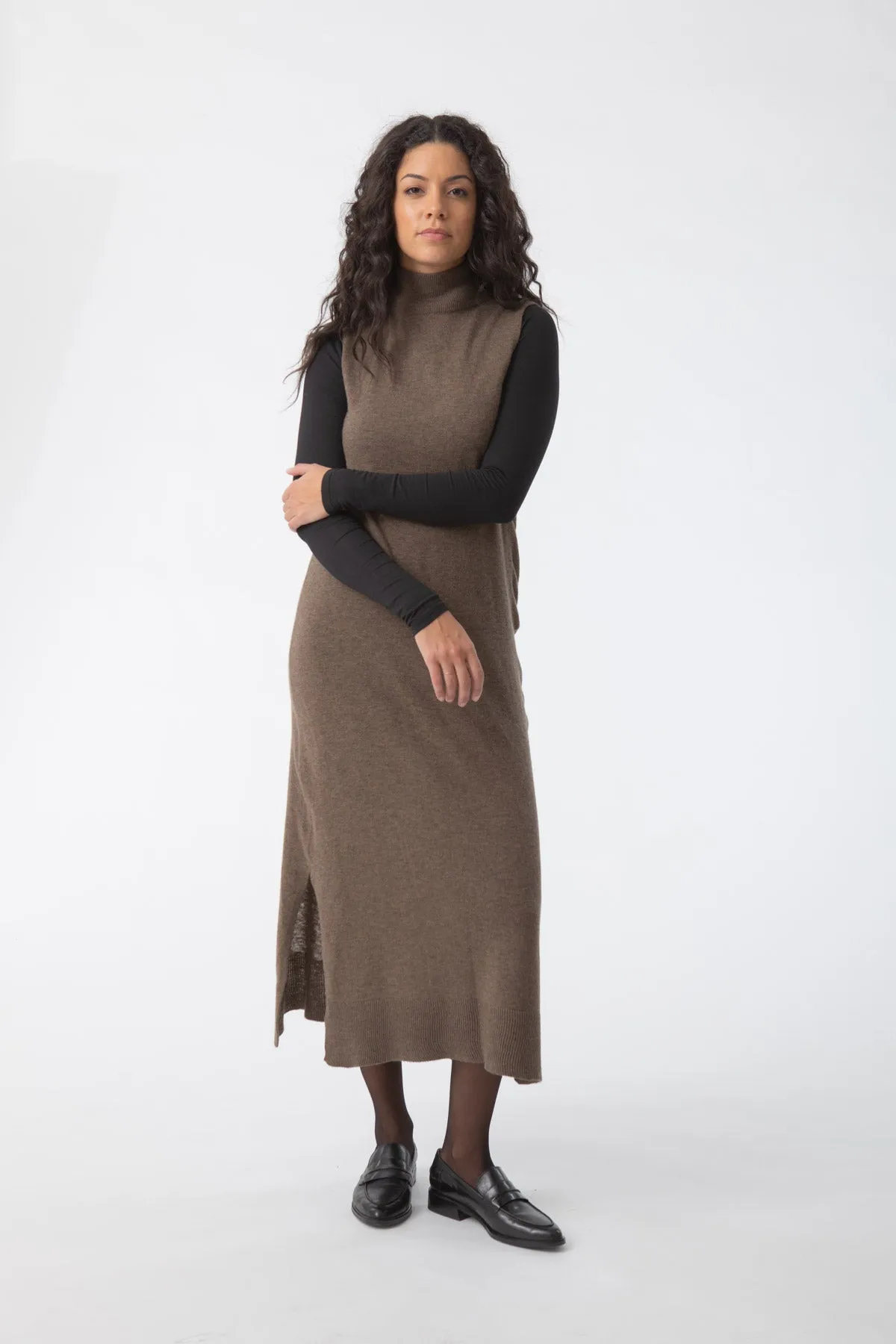 Merino Sweater Dress in Nutmeg Brown