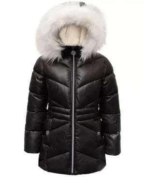 Michael Kors Big Girls Stadium Puffer Jacket with Faux-Fur Trim