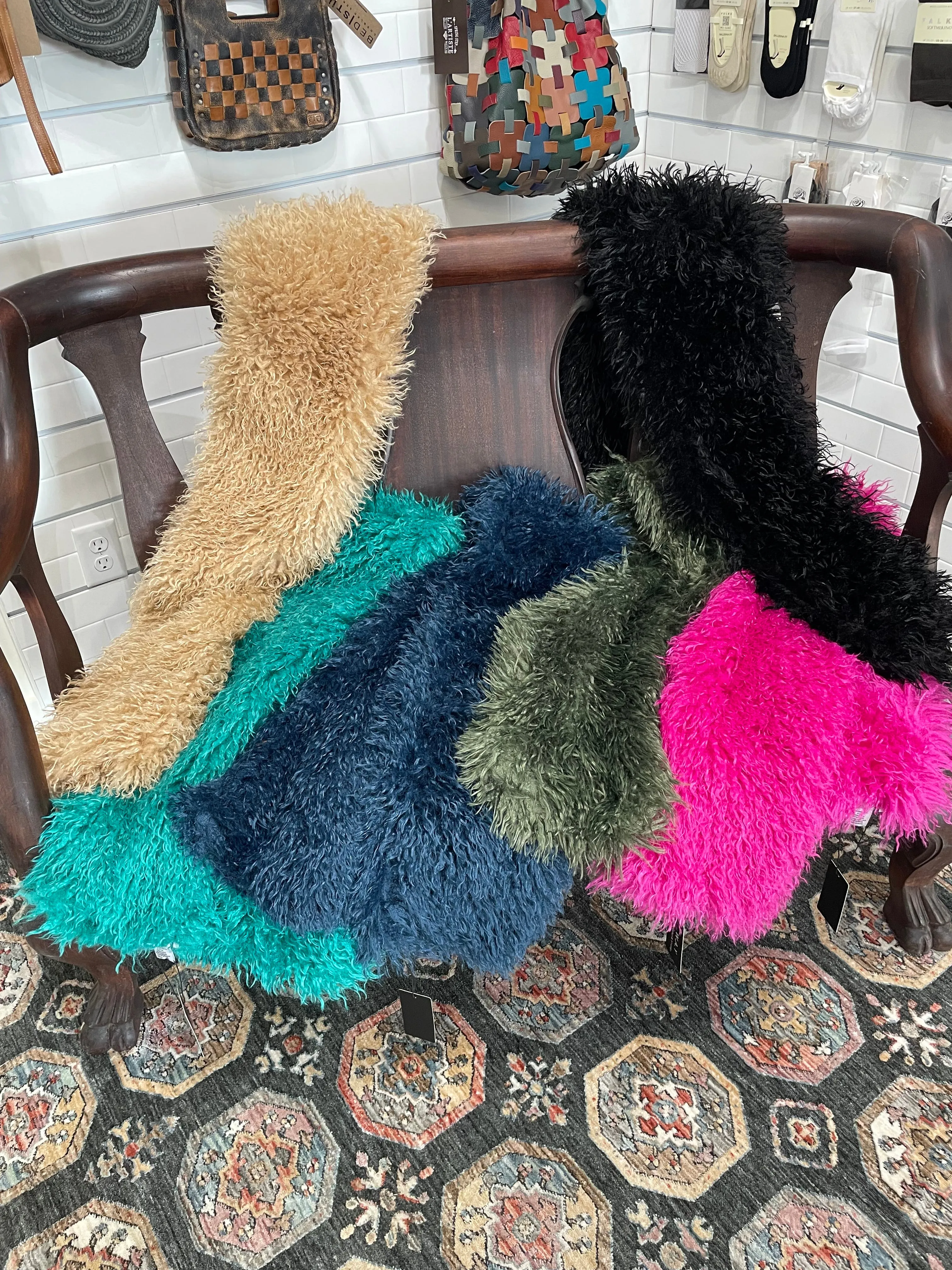 Mongolian Fur Scarf in Turquoise