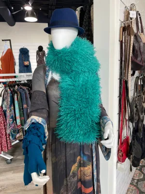 Mongolian Fur Scarf in Turquoise