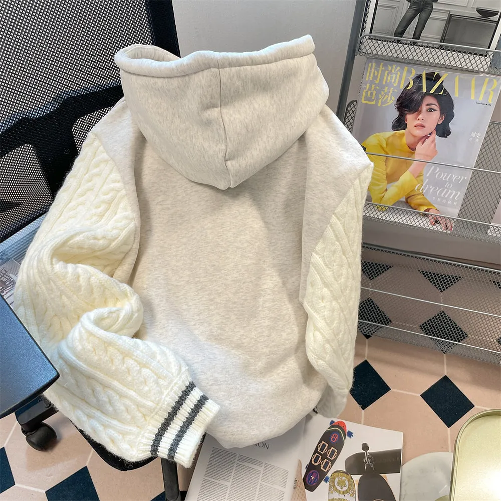 Niche Knitted Patchwork Thermal Hoodie